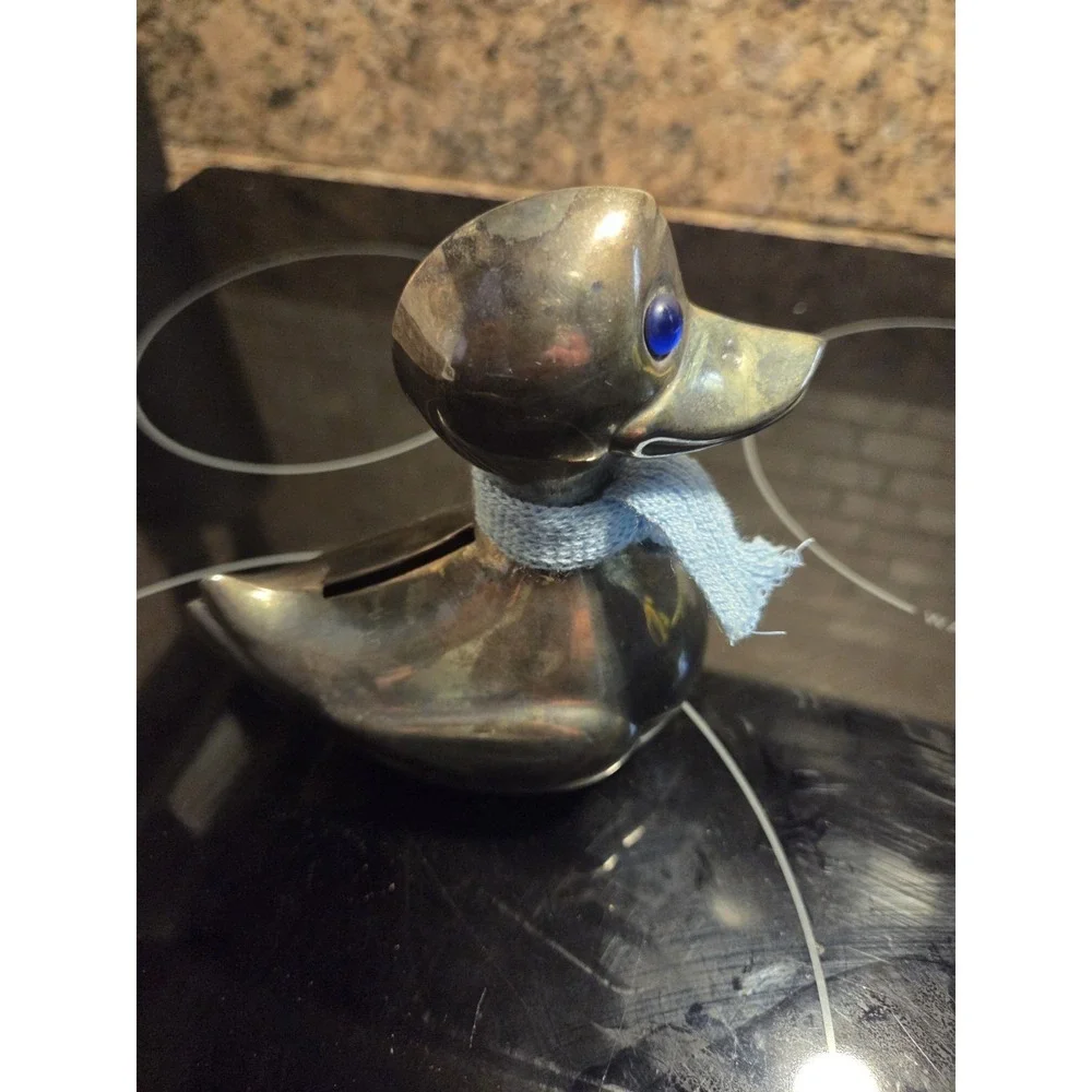 Vintage Leonard Silver Plated Metal Duck Coin Bank